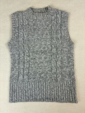 St. John's Bay Women’s Heathered Gray Cable Knit Sweater Mock Neck Sz S